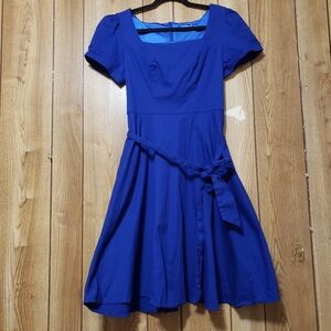 Obbue Royal Blue S Square Neckline Puff Sleeve 1950's style Cocktail Dress